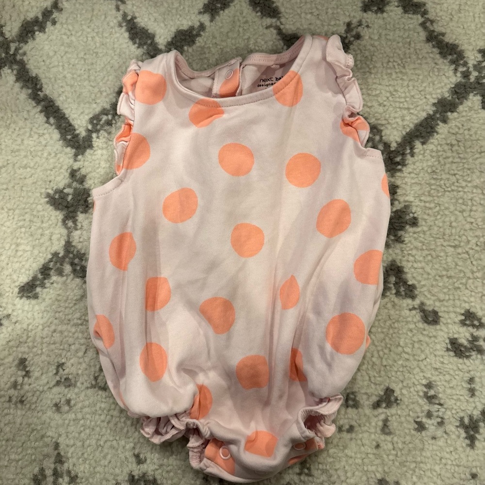Next Direct Pink One-Piece with Peach Polka Dots